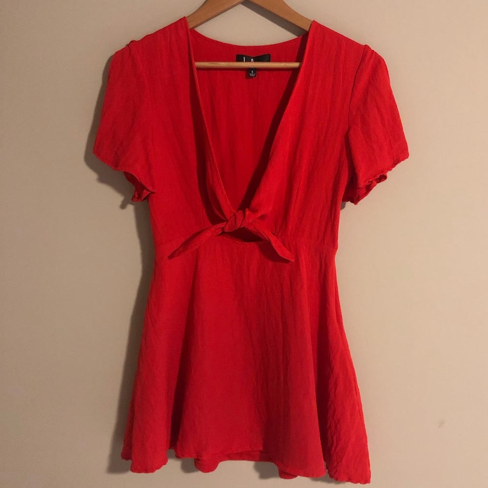 Red sundress with front tie and cutout